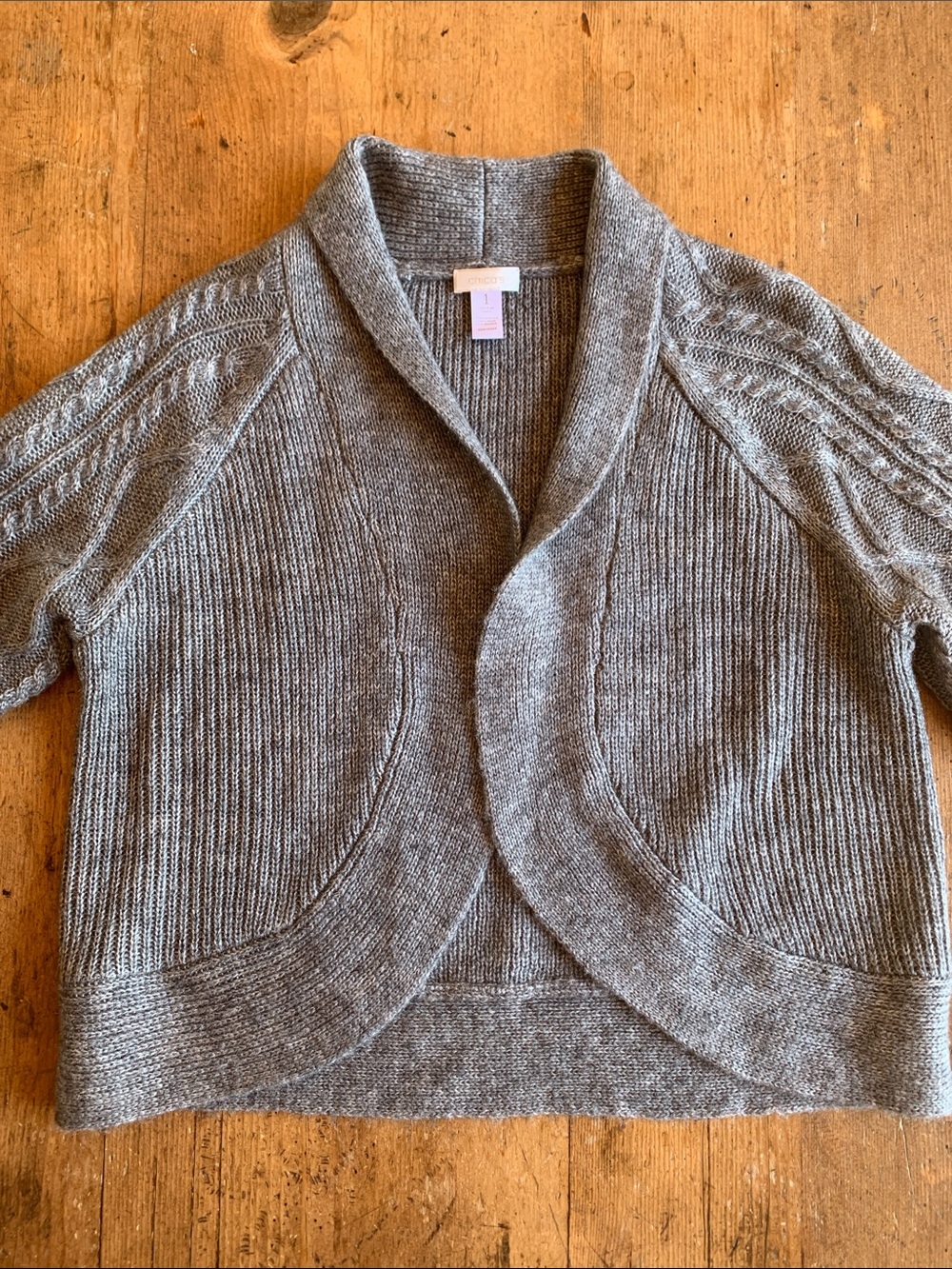 Chico's Gray Shawl Collar Cropped Cable Cardigan
